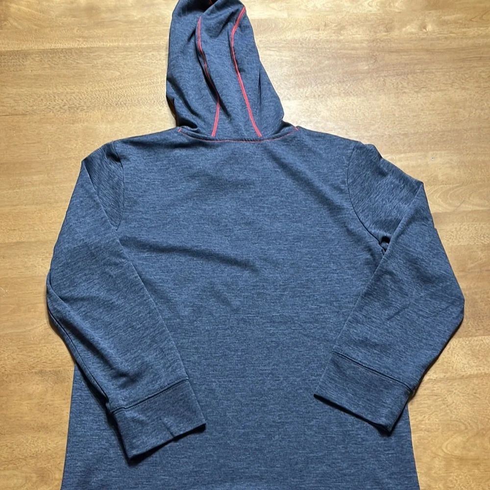 Boys hooded long sleeve dry fit neon orange and charcoal grey shirt. - Picture 4 of 5